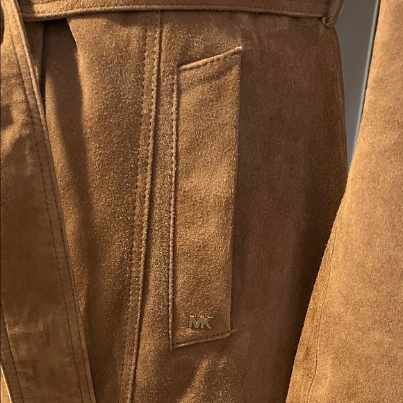 SUEDE Michael Kors Dark Tan Brown Trench Coat Belted Fully Lined, Size M - Picture 4 of 15